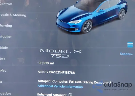 2017 Tesla Model S 100D/60D/75D/90D/P100D from USA, damaged, VIN 5YJSA1E21HF181788
